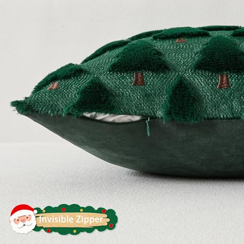 UGASA 18x18 Inch Christmas Pillow Covers Set of 2 Dark Green Faux Fur Holiday Decor