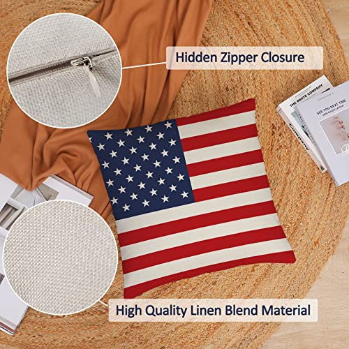 4th of July Throw Pillow Covers 18x18 Set 4 Patriotic American Flag