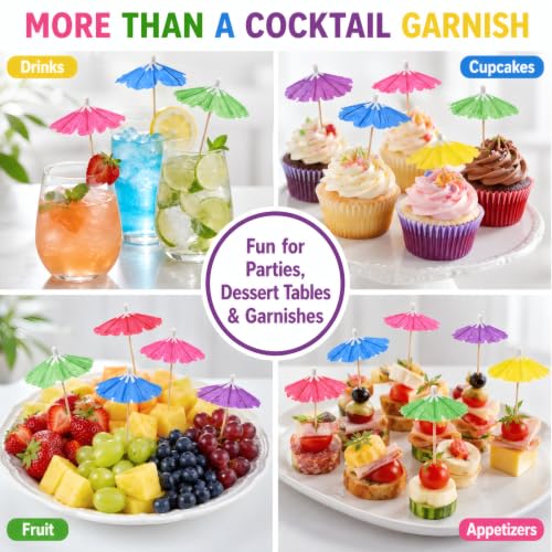 144 Assorted Hibiscus Paper Drink Umbrellas for Cocktails & Desserts