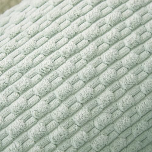 Light Green Corduroy Throw Pillow Covers 18x18 Inch - Set of 2 Striped Cases