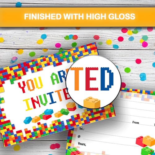 Building Block Birthday Invitations - Set of 10 Kids Party Cards
