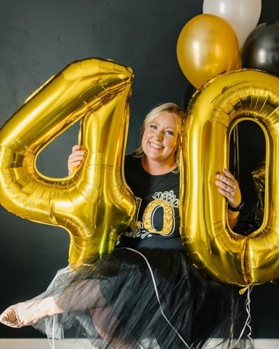 Gold 0 Balloon - 40 Inch Giant Number Balloon for Birthdays