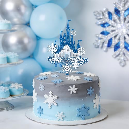 Acrylic Glitter Snowflake Castle Cake Topper - Happy Birthday Decoration