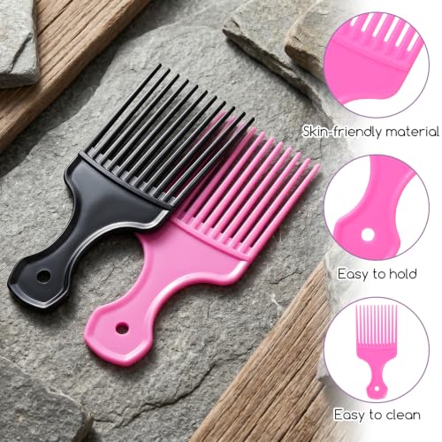 Exclaith 2Pcs Plastic Hair Picks for Curly Hair, Wide Tooth Afro Combs