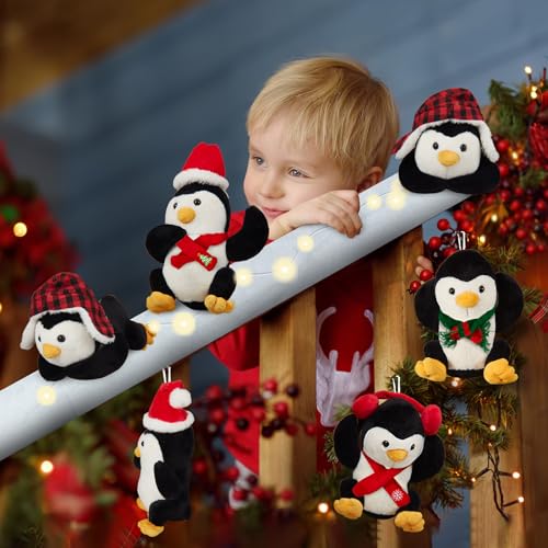 Christmas Penguin Staircase Decor Set with Plush Penguins & LED Lights - Variation 28