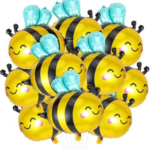Bee Foil Balloons - 10 Pack Large Mylar Bee Decorations for Parties