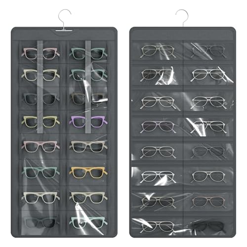 Dark Gray Hanging Sunglasses Organizer with 32 Slots