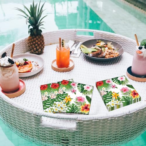 Merriva Tropical Hibiscus & Greenery Paper Napkins, 50 Count, Disposable Summer Party Decor