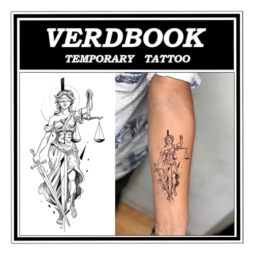 Semi-Permanent Lady Justice Temporary Tattoos - Waterproof 2 Sheets