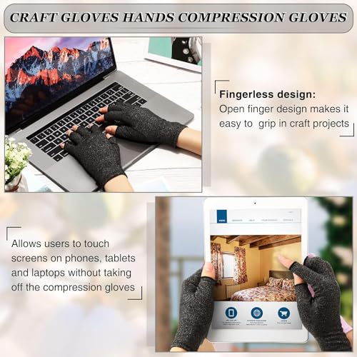 Geyoga Compression Arthritis Gloves - 3 Pairs, Gray, Medium