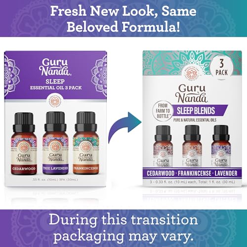 GuruNanda Sleep Essential Oil Set - 100% Pure Lavender, Cedarwood & Frankincense (Pack of 3) for Relaxation & Aromatherapy