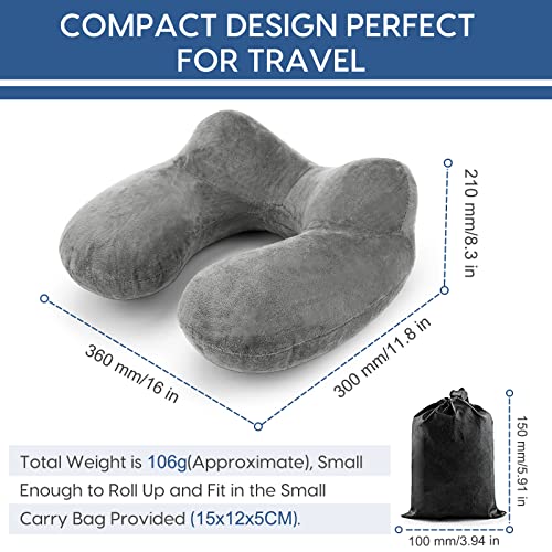 HITSZS Inflatable Travel Neck Pillow - Grey Ergonomic Support with Kit