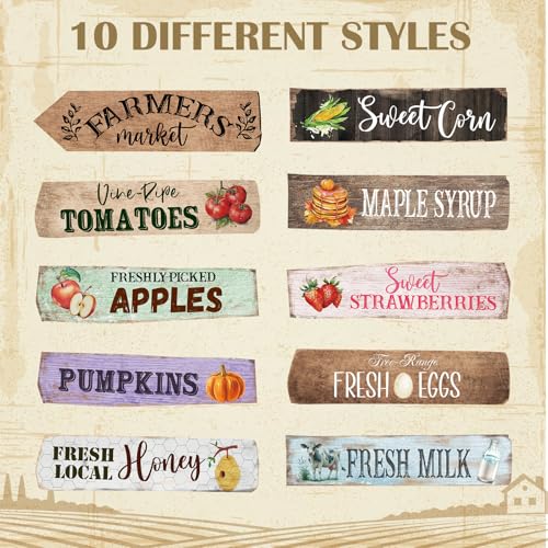 Farmers Market Directional Signs, 10-Pack Cardstock Party Decor, 14 Inch