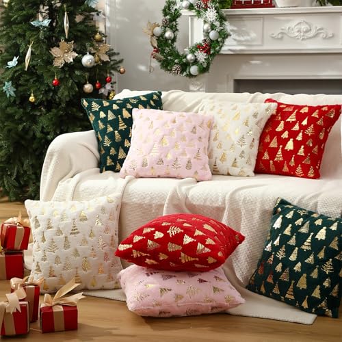 Amyhill Dark Green Christmas Tree Pillow Covers 18x18 - 2 Pack Plush