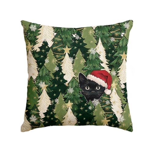 Black Cat Snowflake Throw Pillow Cover, 18 x 18 Inch - Holiday Decoration
