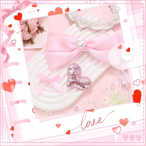 Pink Heart Hair Bows and Sequin Clips Set for Women and Teens