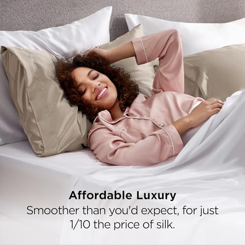 Bedsure Satin Pillowcases Queen Size Set of 6 - Khaki 20x30 Inches