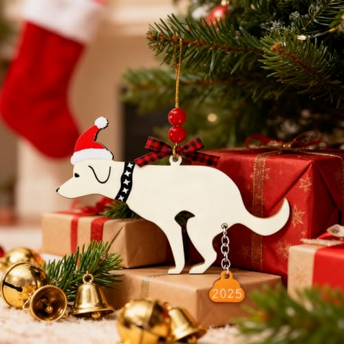 Funny Dog Pooping Christmas Ornament - Hilarious Holiday Decor