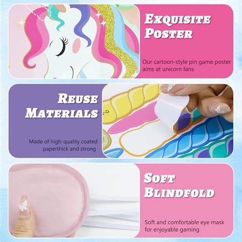 Pin the Horn on the Unicorn Party Game Set - Reusable Birthday Activity