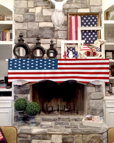 4th of July Fireplace Scarf - USA Stars & Stripes Mantel Cover 90x17 Inch
