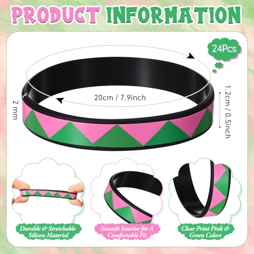 Wettarn 24 Pcs Pink & Green Silicone Friendship Bracelets for Sorority