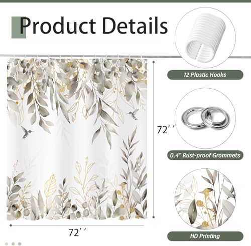 Aeivice Eucalyptus Shower Curtain, Floral Botanical Leaves Print 72x72