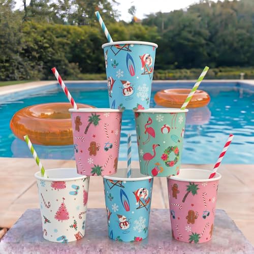 Christmas Disposable Paper Cups - Summer Christmas Style, 100 Pieces
