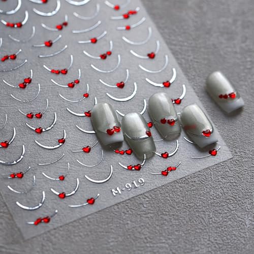 French Tip Nail Stickers with Heart Rhinestones DIY Manicure Decals