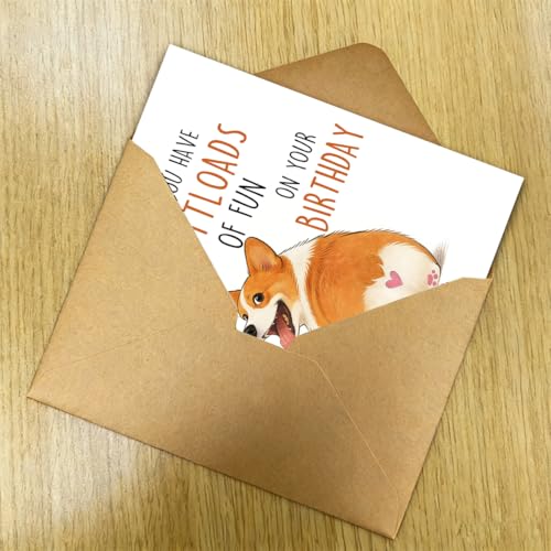 Funny Corgi Birthday Card with Kraft Envelope & Gold Seal