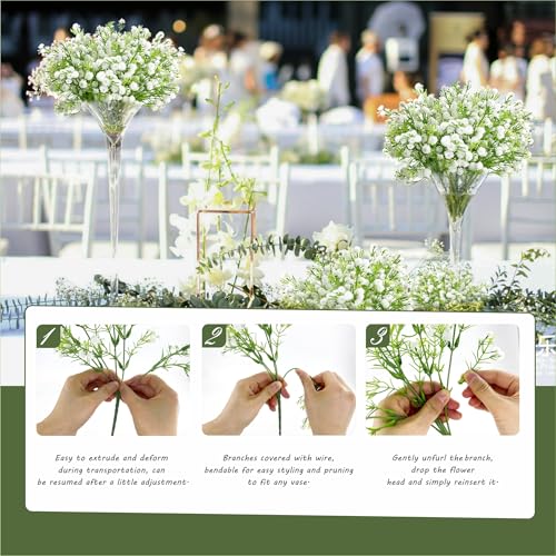 6pcs White Baby's Breath Artificial Flowers - Realistic Faux Gypsophila