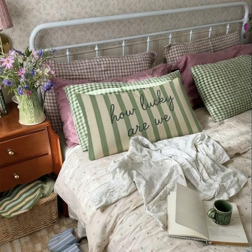 How Lucky Are We - Green Decorative Pillow Cover 12x20 | Inspirational Quote