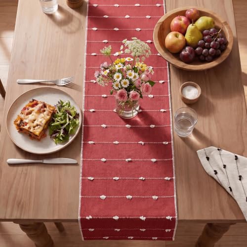 Rustic Cotton Woven Table Runner 12x72 Inch for Farmhouse Christmas Decor - Red Variation