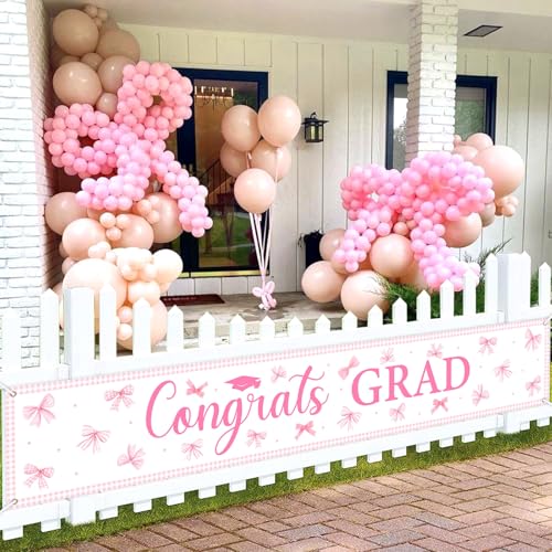 Pink Bow Graduation Yard Banner 2026 - Congrats Grad Decoration