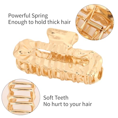 ANBALA Gold Metal Hair Claw Clips - 3.9 Inch Strong Hold Geometric Hair Accessories for Thick and Thin Hair, 2 Pack