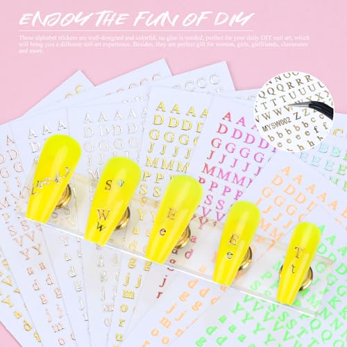 Kikonoke 12 Sheets Alphabet Nail Art Stickers Self-Adhesive Letter Decals