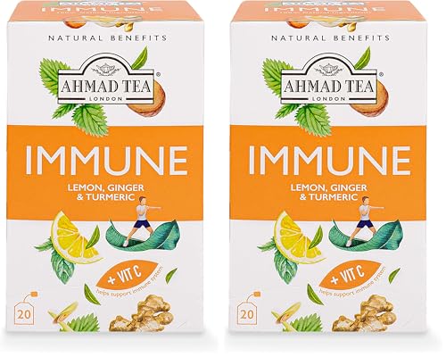 Ahmad Tea Immune Herbal Tea, Lemon, Ginger & Turmeric, 40 Teabags (2-Pack)
