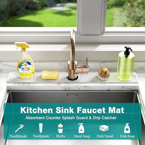 MAGKOTA White Stone Faucet Mat 30" x 4" - Quick Dry Splash Guard