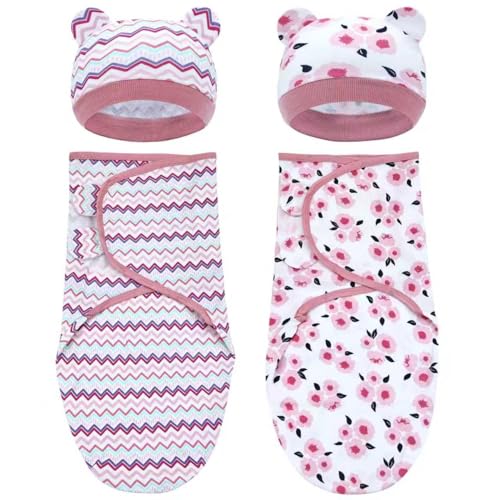 Dizila Set 3 Adjustable Cotton Blend Baby Swaddle Blanket & Hat