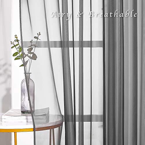 NICETOWN Sheer Voile Curtains - 54" x 63" Dark Grey Grommet Drapes (2 Panels)
