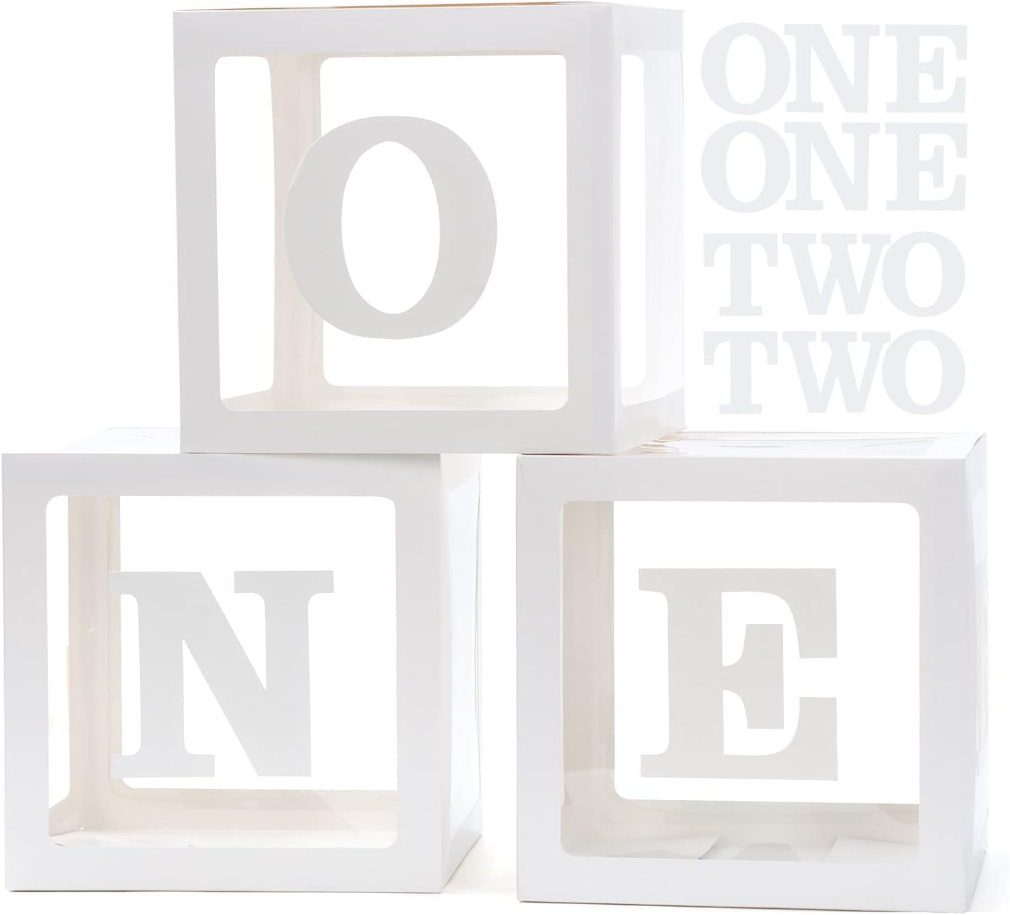 Voircoloria 1st Birthday Decorations for Boys - 3-Piece Photo Prop Boxes with Letters (White)