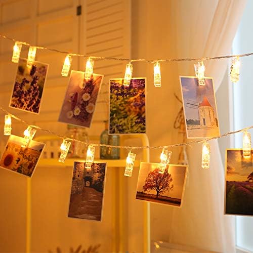 Skiennix 50 LED Photo Clip Starry Lights - Remote Control Fairy Twinkle Lights | 16.4ft Warm White for Home Decor & Events