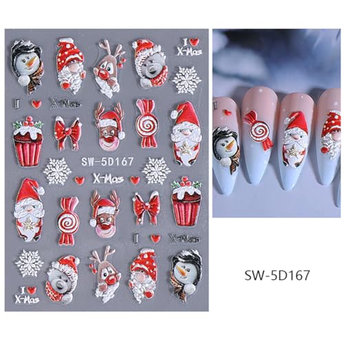 5D Embossed Christmas Nail Stickers Decals Santa Snowman 2PCS