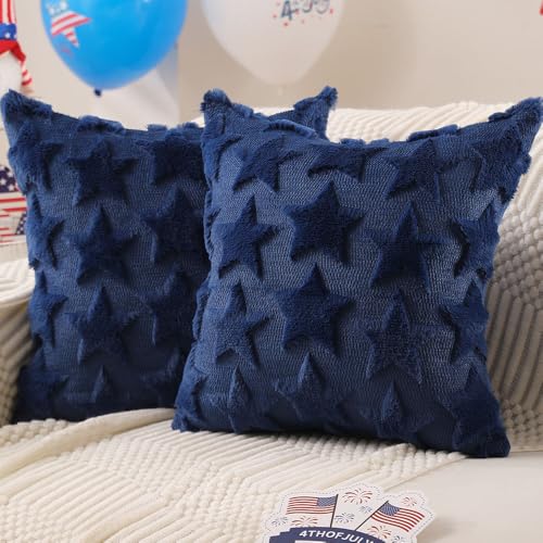 4th of July Pillow Covers 18x18 inch Set of 2 Blue Stars Decor