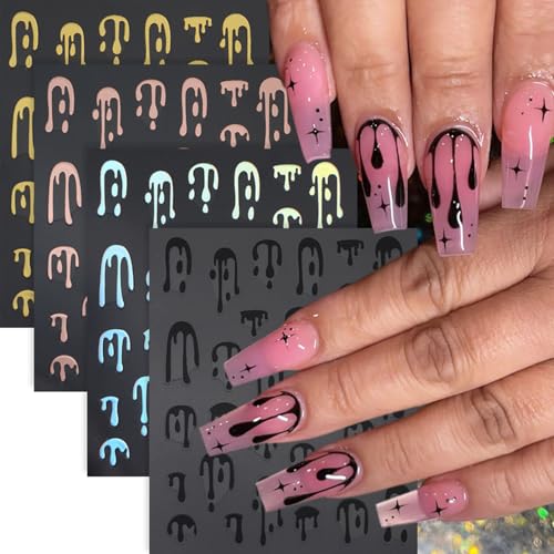 Halloween Blood Drop Nail Art Stickers - 4 Sheets 3D Self-Adhesive Decals