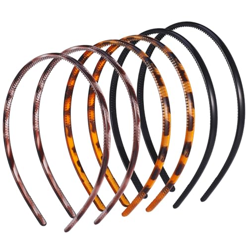 Plastic Headbands with Teeth 6-Pack - Non-Slip Hair Bands for Women and Men