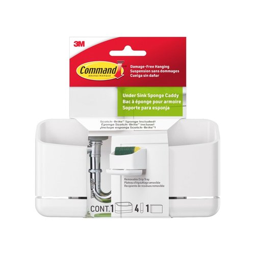 Command Under Sink Sponge Caddy, Total 2 Sponge Holders with 8 Command Strips, 2 Pack of 1 Caddy, Organize Damage-Free