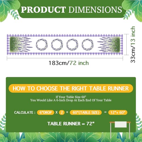 HOMETITUTE Lavender Table Runner 13x72 Inch Floral Burlap Farmhouse Decor