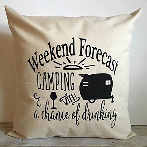 Weekend Forecast Camping Throw Pillow Cover, 18" x 18" Cotton Linen Case