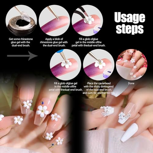 3D Acrylic Flower Nail Charms with Rhinestones - 600+ Pcs Mixed Colors