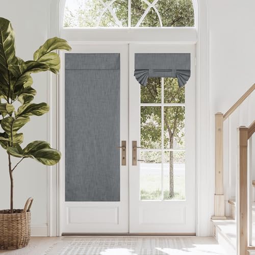 NICETOWN 100% Blackout French Door Curtains - Dark Grey, 26"W x 72"L